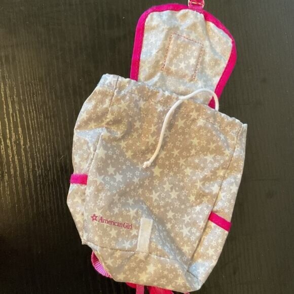 American Girl Backpack Gray Pink Silver Star Drawstring Bag for Doll - Picture 4 of 5